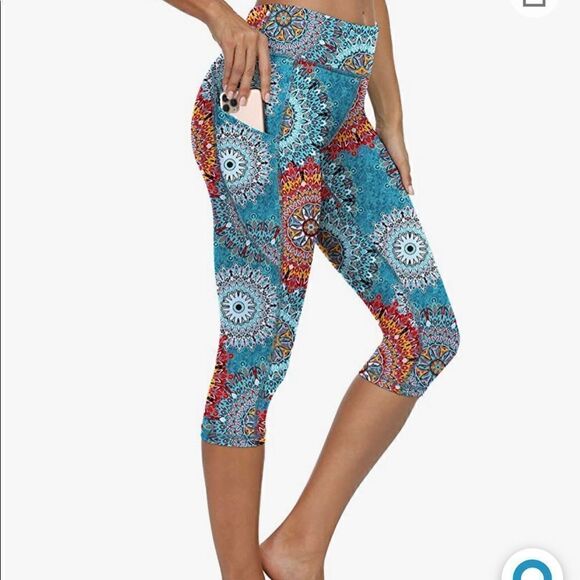 Women's High Waisted Tummy Control Capris Yoga Pants with Pockets Runnin… - Picture 1 of 5